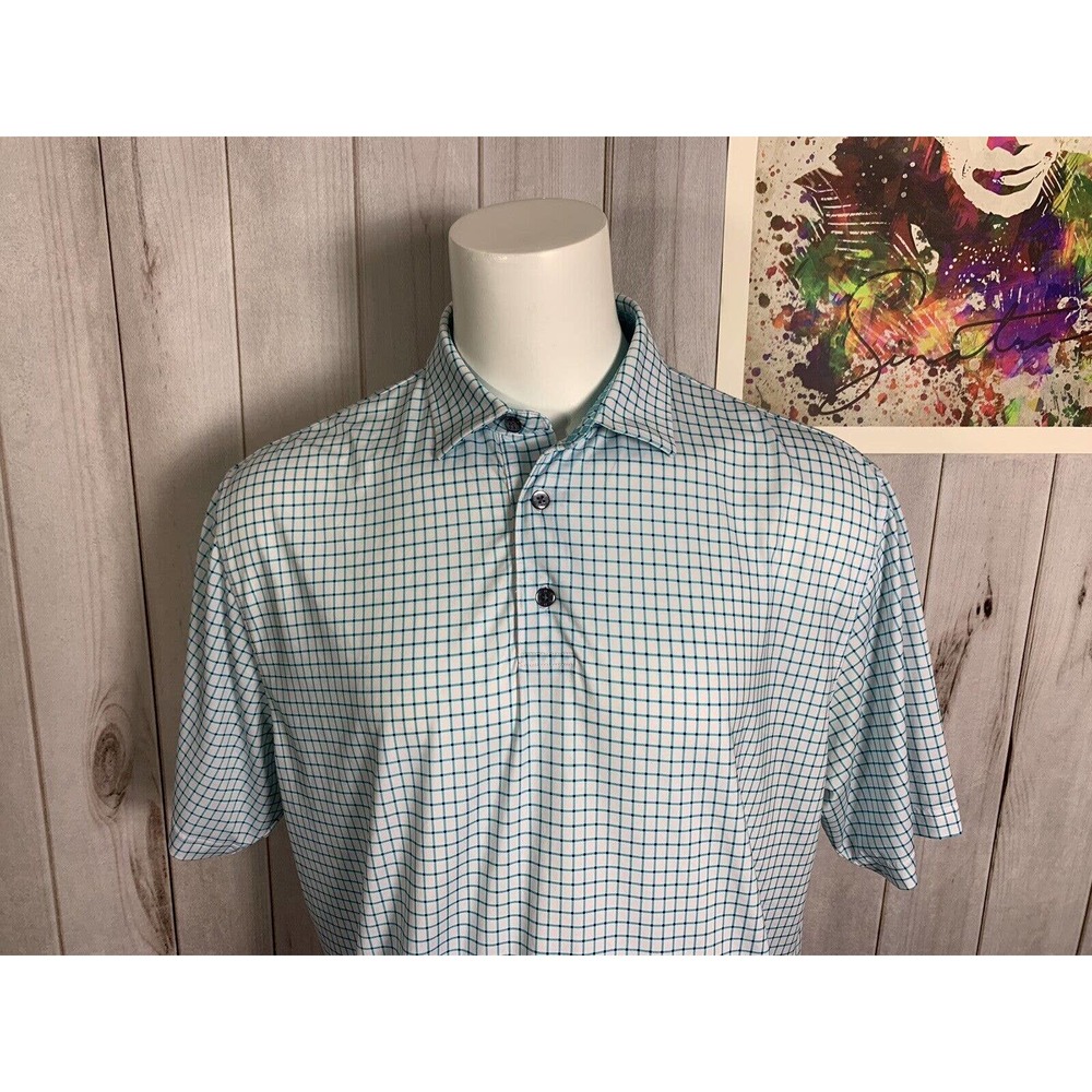Footjoy Men’s White Blue Check Short Sleeve Golf Shirt FJ Polo Size XL - EUC!